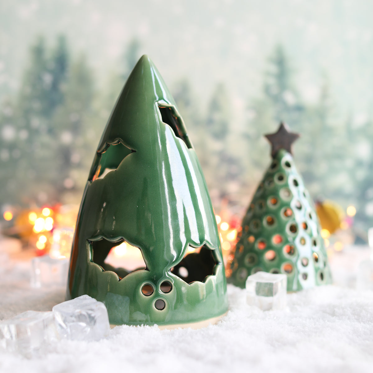 Holly Ceramic Christmas Tree Lantern