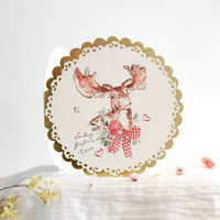 Festive moose - circular gold Christmas card
