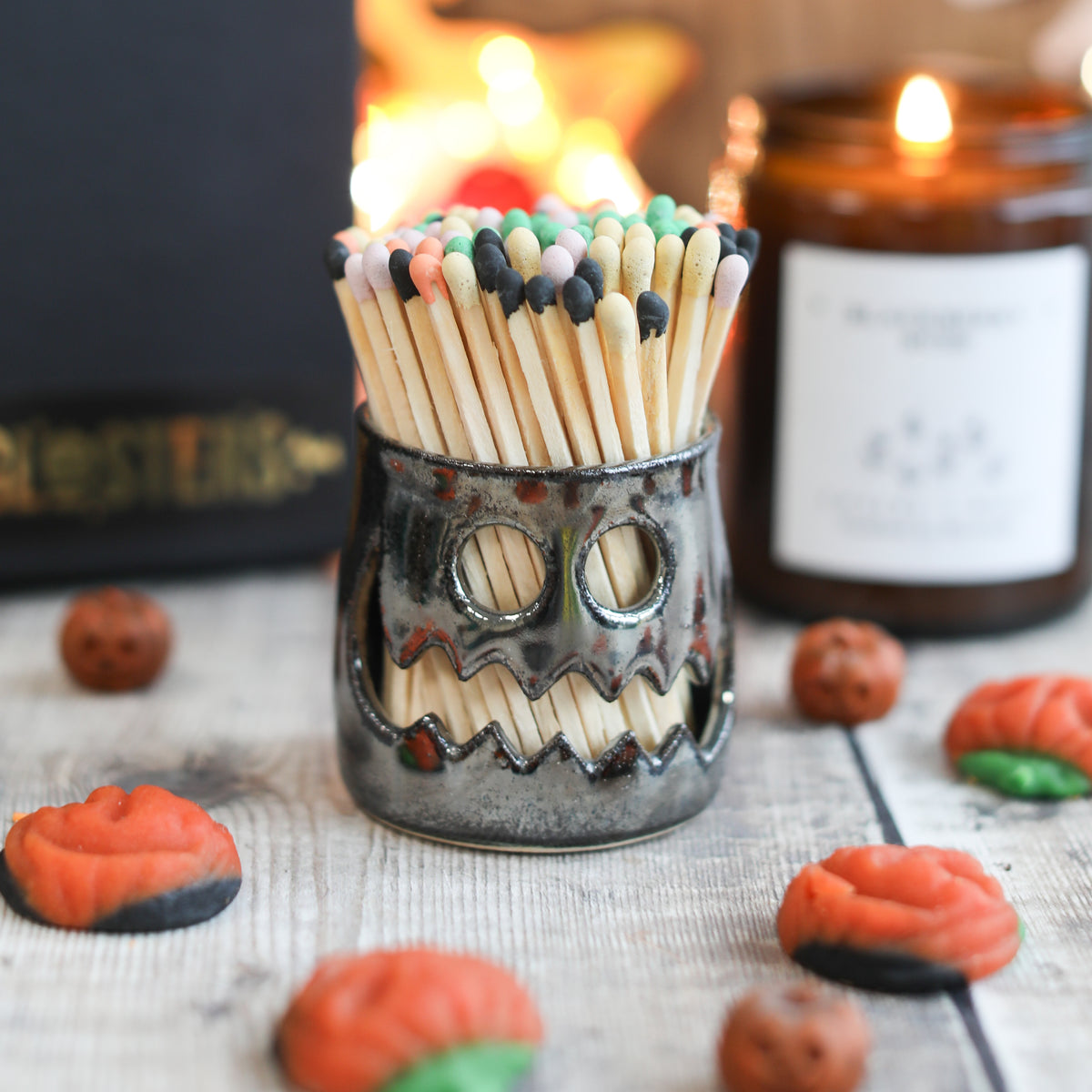 Spooky Candle and Match Pot Set