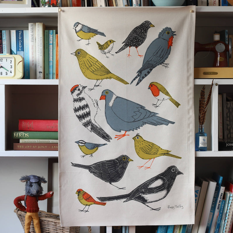 Garden birds tea towel