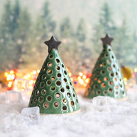 Green Christmas Tree Tea Light Holder