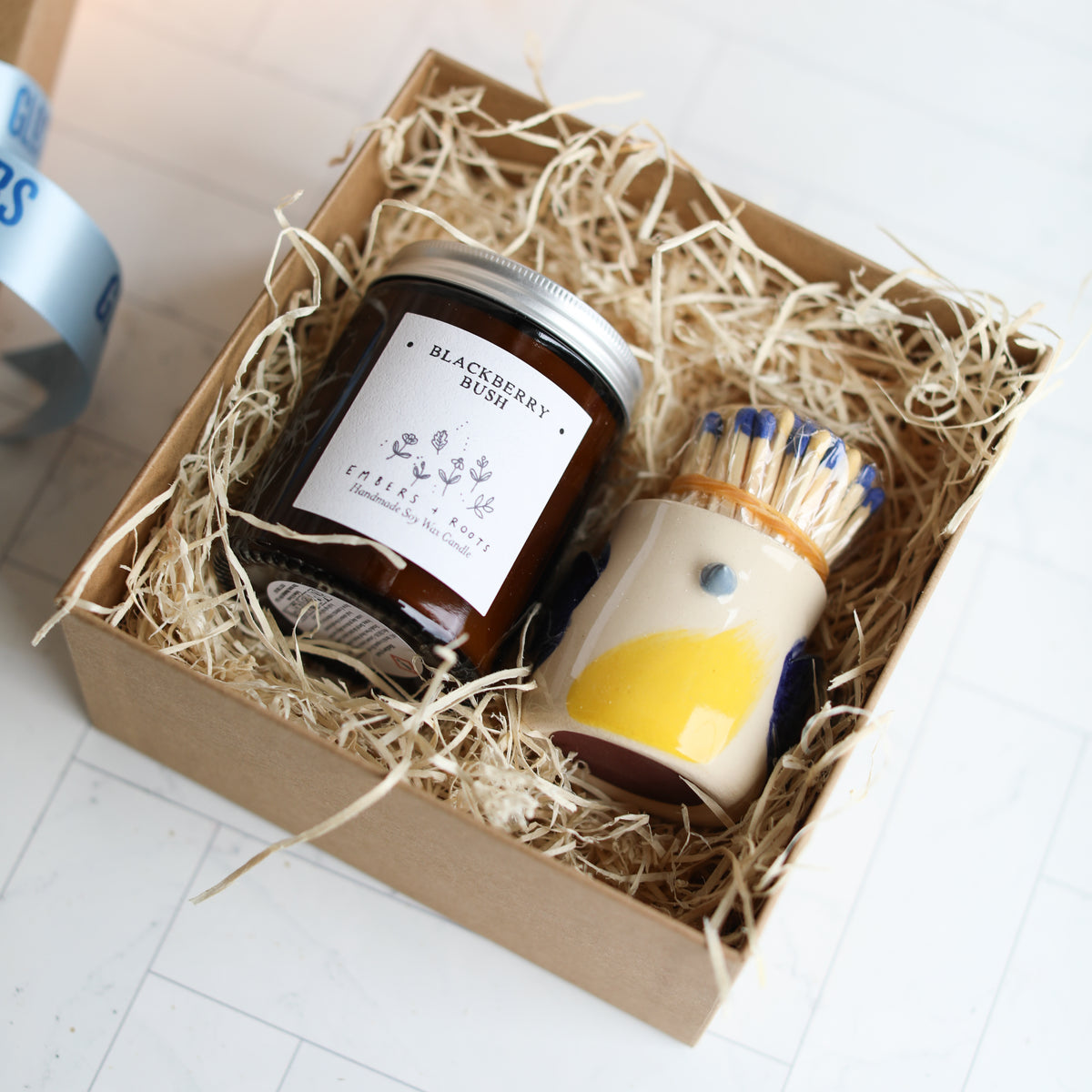 Blue Tit Match Pot and Candle Gift Set