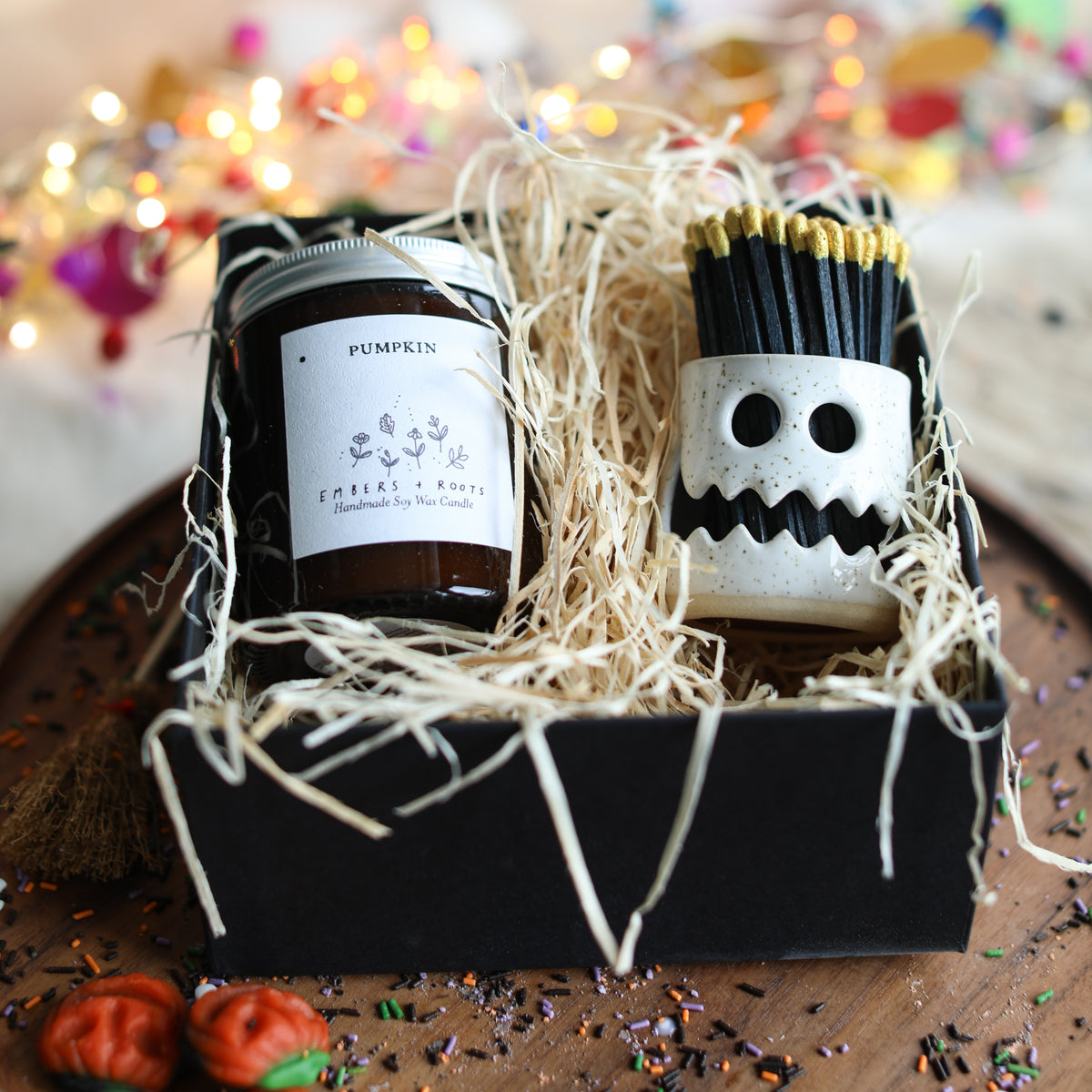 Spooky Candle and Match Pot Set