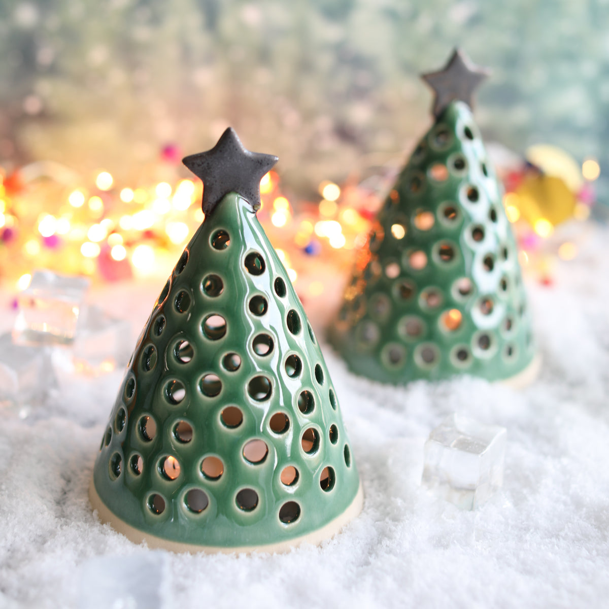 Green Christmas Tree Tea Light Holder