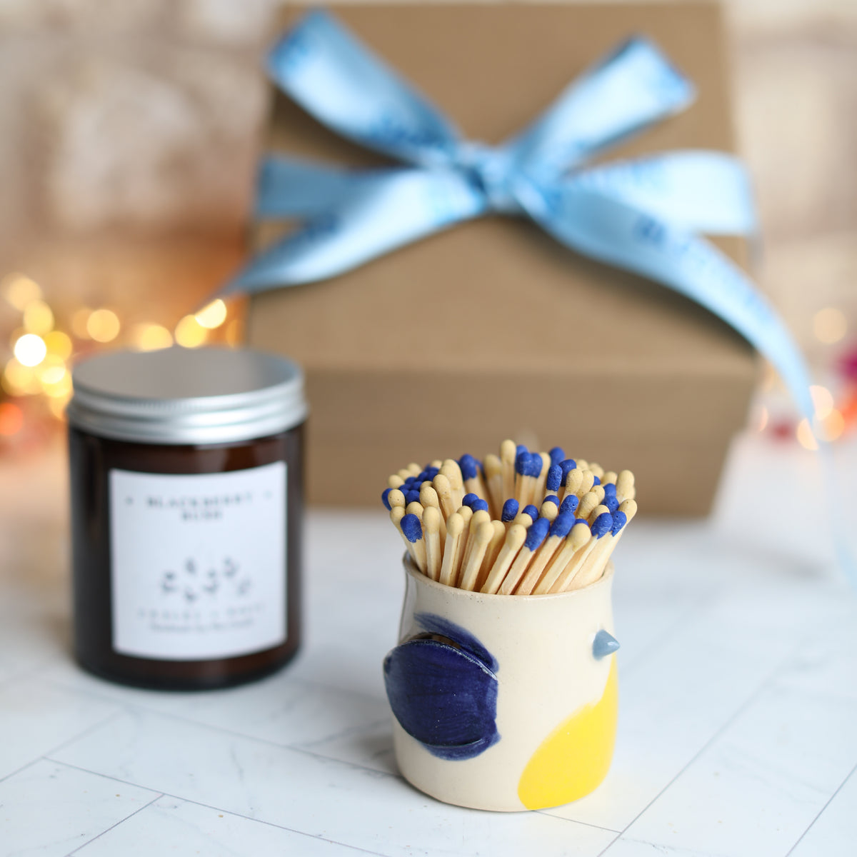 Blue Tit Match Pot and Candle Gift Set