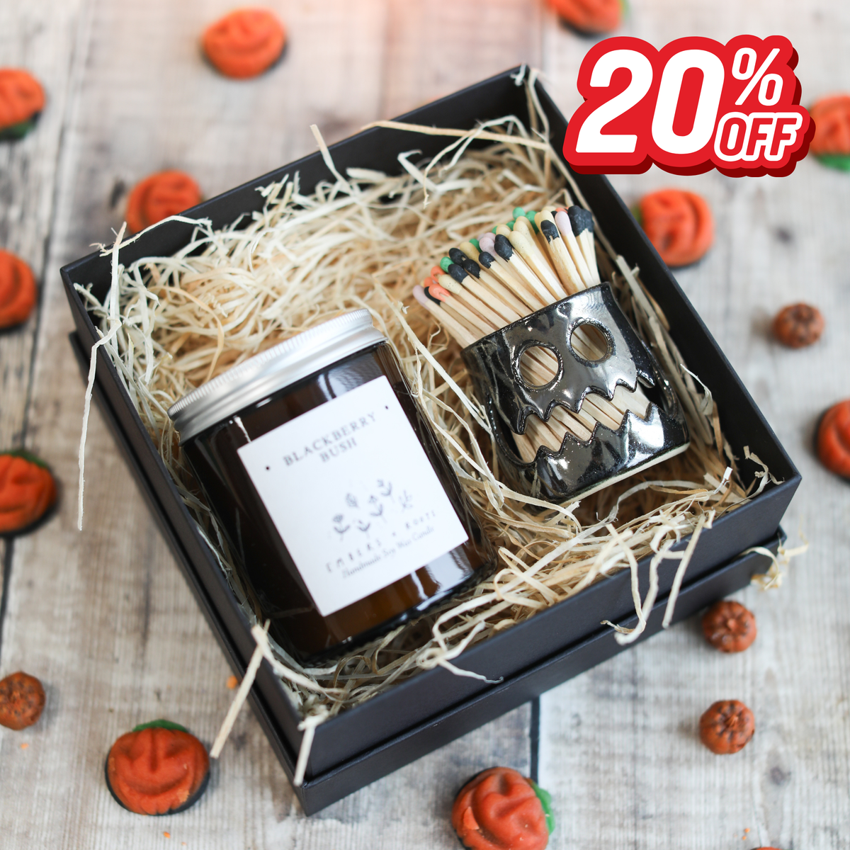 Spooky Candle and Match Pot Set
