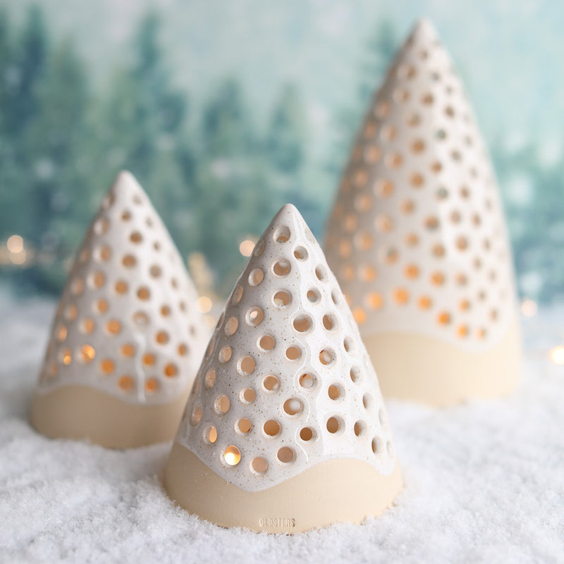 Speckled White Christmas Tree Tea Light Holder