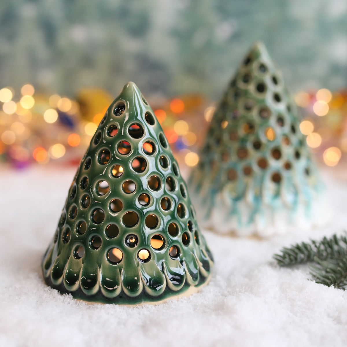 Green Christmas Tree Tea Light Holder