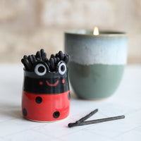Lady bird pot full of matches.
