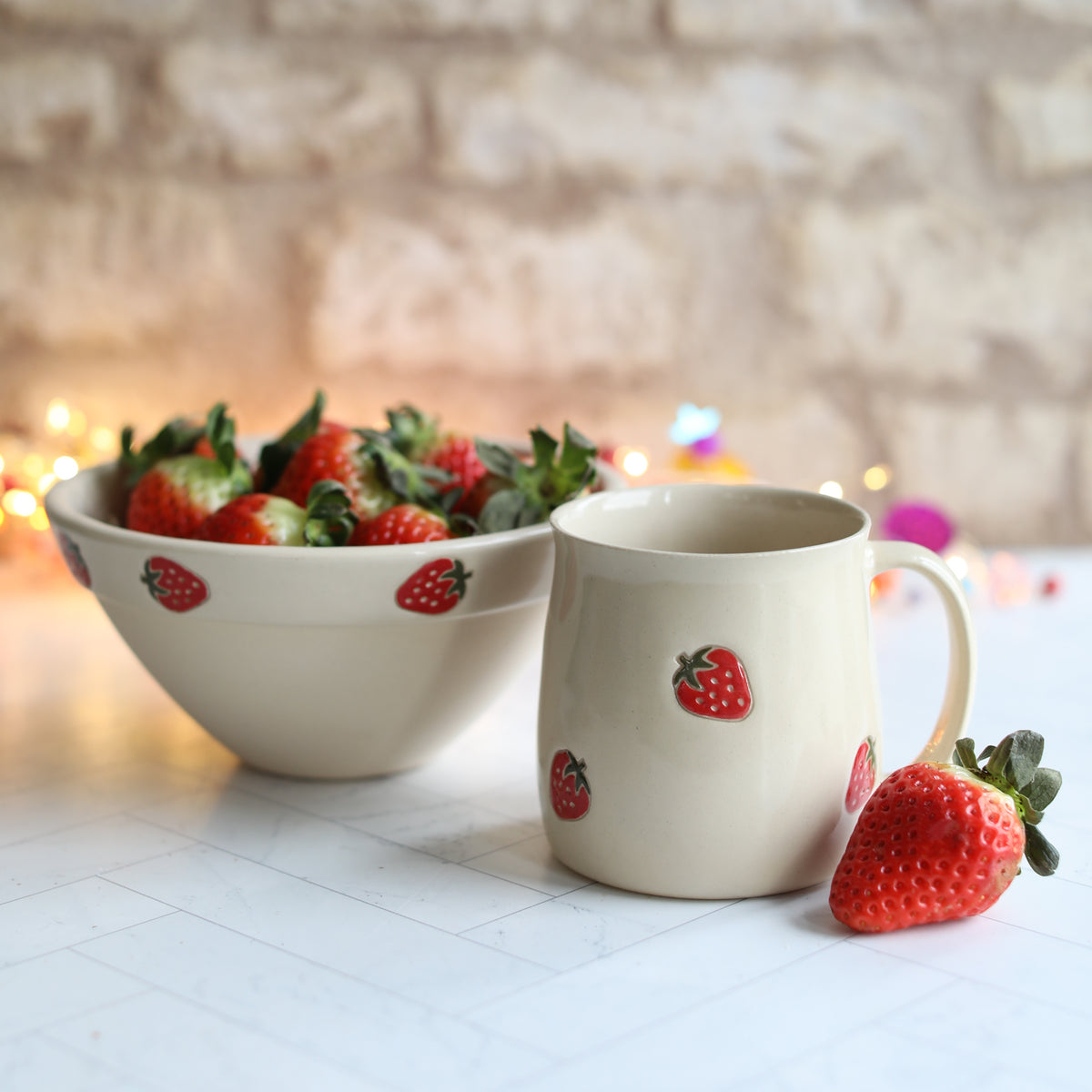 Ceramic Strawberry Bowl and Mug Set- Pre-Order, dispatch end of March