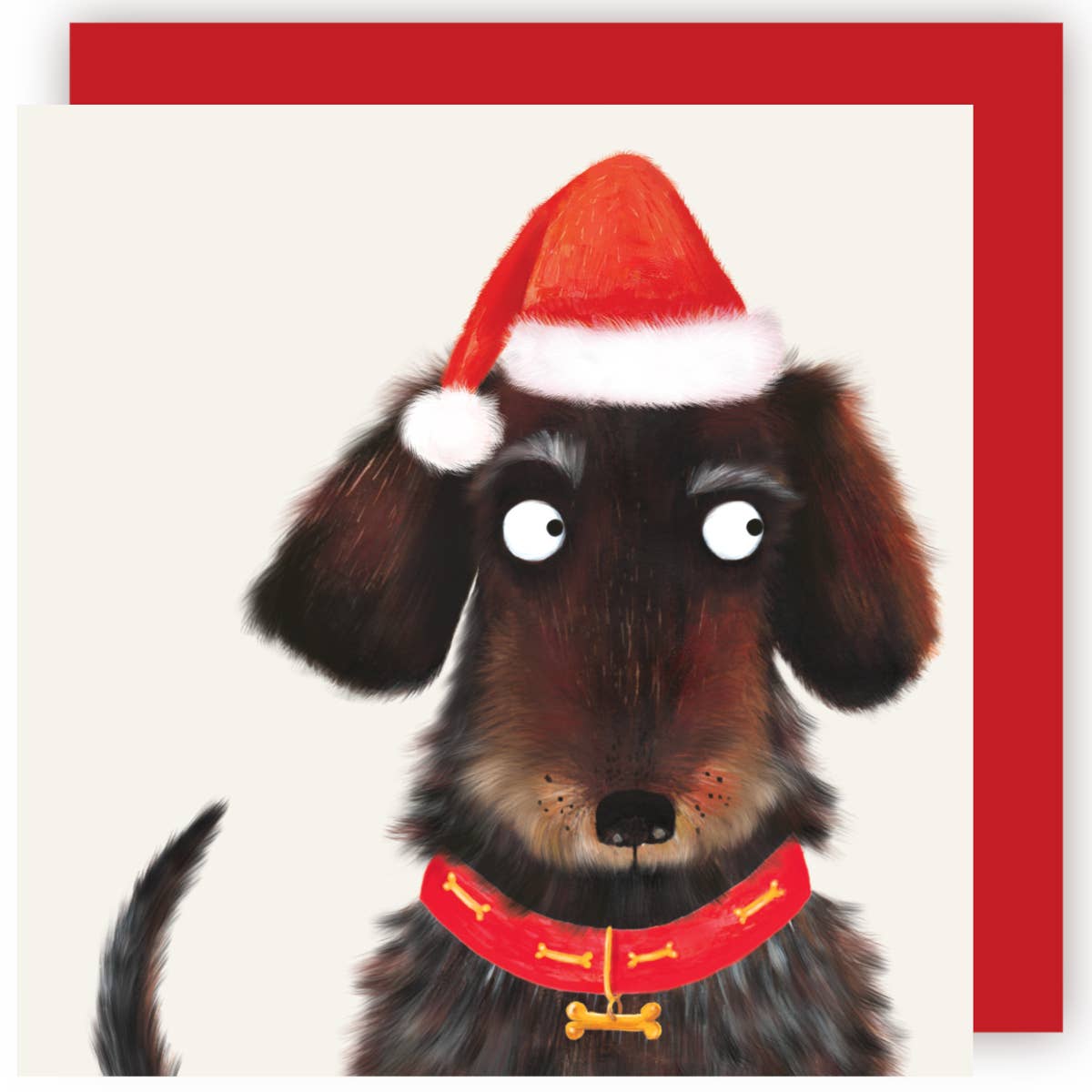 Dachshund Santa Hat Christmas Card- Roy
