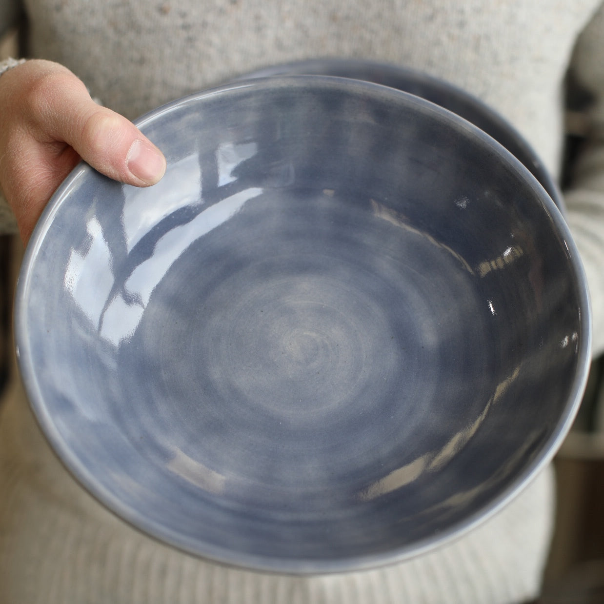 A handmade ceramic pasta bowl from the Glosters collection of Welsh pottery.