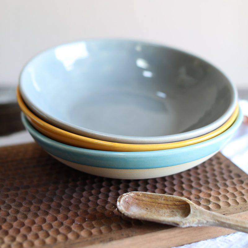 A handmade ceramic pasta bowl from the Glosters collection of Welsh pottery.
