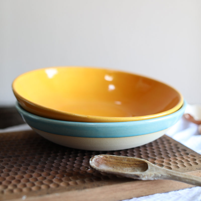 A handmade ceramic pasta bowl from the Glosters collection of Welsh pottery.